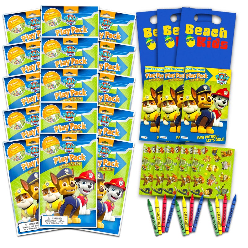 Bendon Set Of 15 Kids Play Packs Fun Party Favors Coloring Book Crayons Stickers (Nickelodeon Paw Patrol) - Image 1