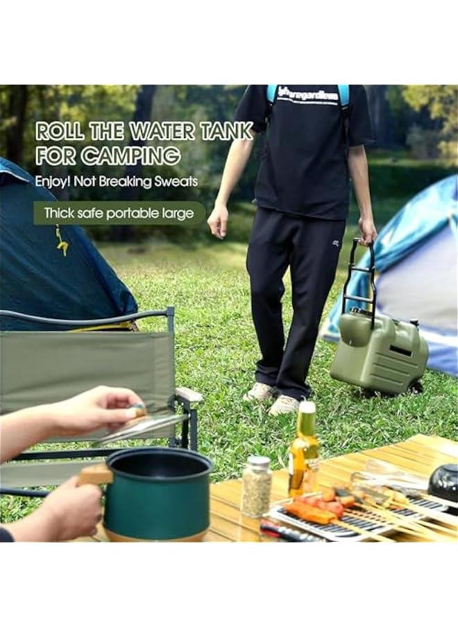 HOOKOR Camping Water Storage Containers Jug with Sot, 28L - Portable Water Tank Rolling Wheel, Refillable Food Grade Green BPA Free for Outdoor Travel  - Image 2