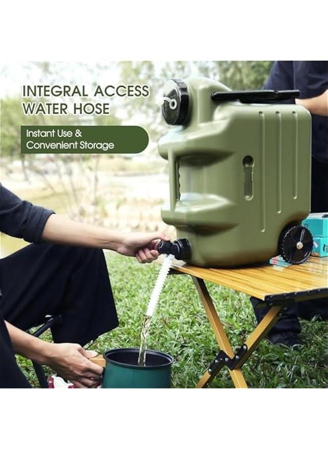 HOOKOR Camping Water Storage Containers Jug with Sot, 28L - Portable Water Tank Rolling Wheel, Refillable Food Grade Green BPA Free for Outdoor Travel  - Image 3