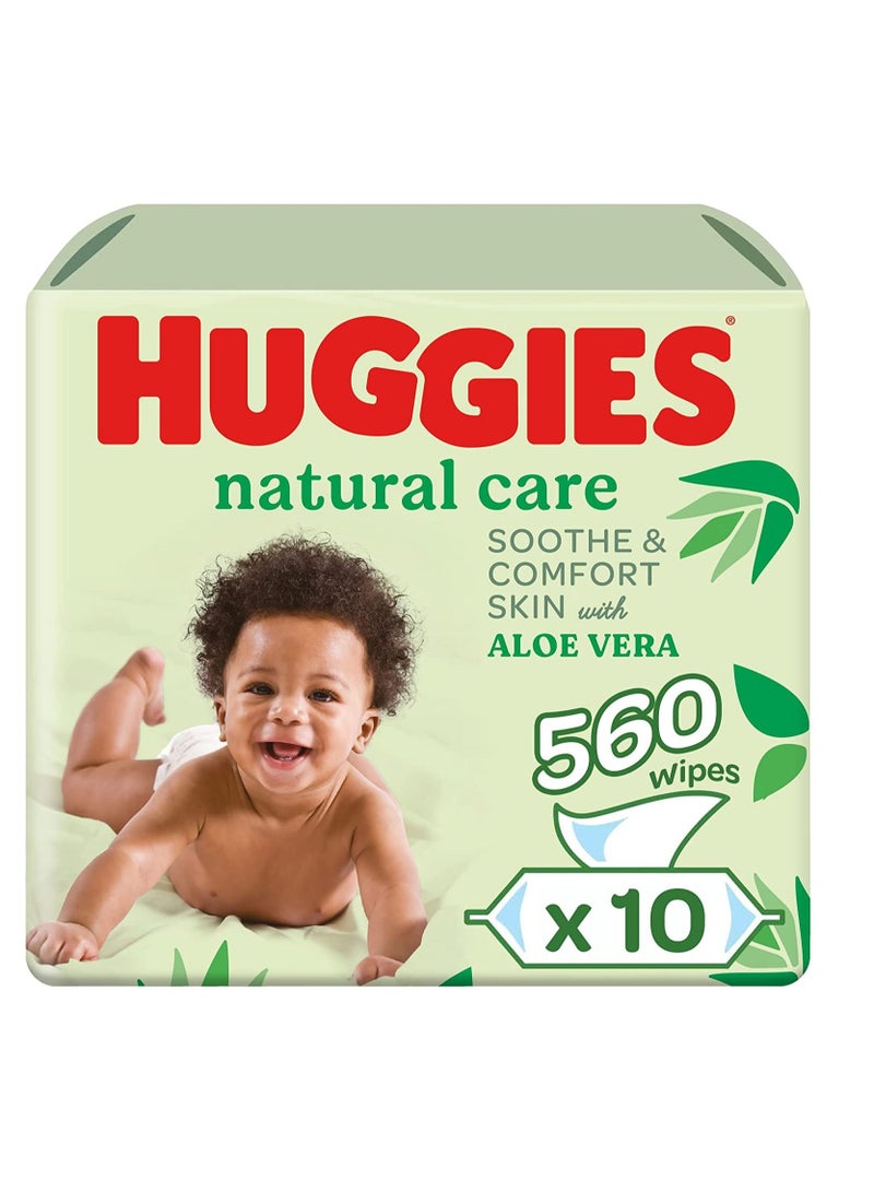 HUGGIES Natural Care Wet Baby Wipes, 560 Count ( 10x56) - Aloe Vera, Skin Loving Natural Fibres - Image 1