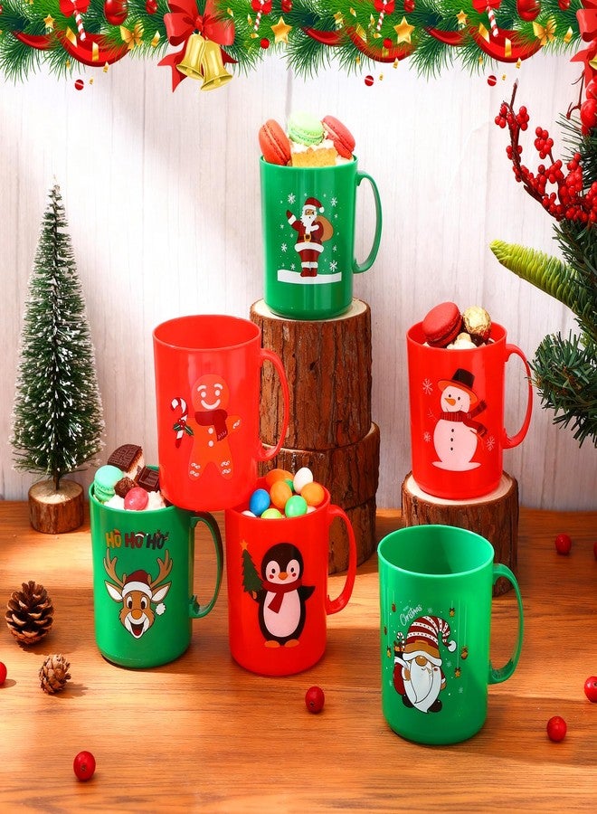 Potchen 24 Pcs Christmas Plastic Mugs Bulk Santa Snowman Elk Elf Gingerbread Man Penguin 11.8 oz Coffee Cups with Handle Winter Xmas Drinking Cup Holiday Drinkware Candy Holder Snack Container - Image 3