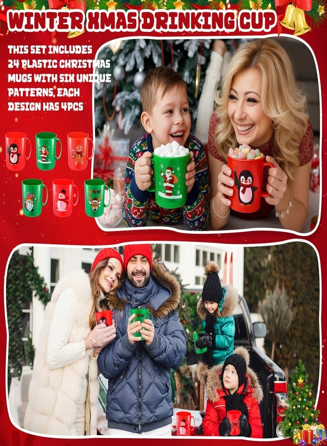 Potchen 24 Pcs Christmas Plastic Mugs Bulk Santa Snowman Elk Elf Gingerbread Man Penguin 11.8 oz Coffee Cups with Handle Winter Xmas Drinking Cup Holiday Drinkware Candy Holder Snack Container - Image 5