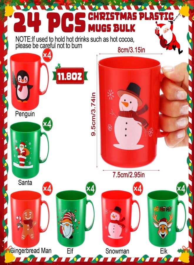 Potchen 24 Pcs Christmas Plastic Mugs Bulk Santa Snowman Elk Elf Gingerbread Man Penguin 11.8 oz Coffee Cups with Handle Winter Xmas Drinking Cup Holiday Drinkware Candy Holder Snack Container - Image 2