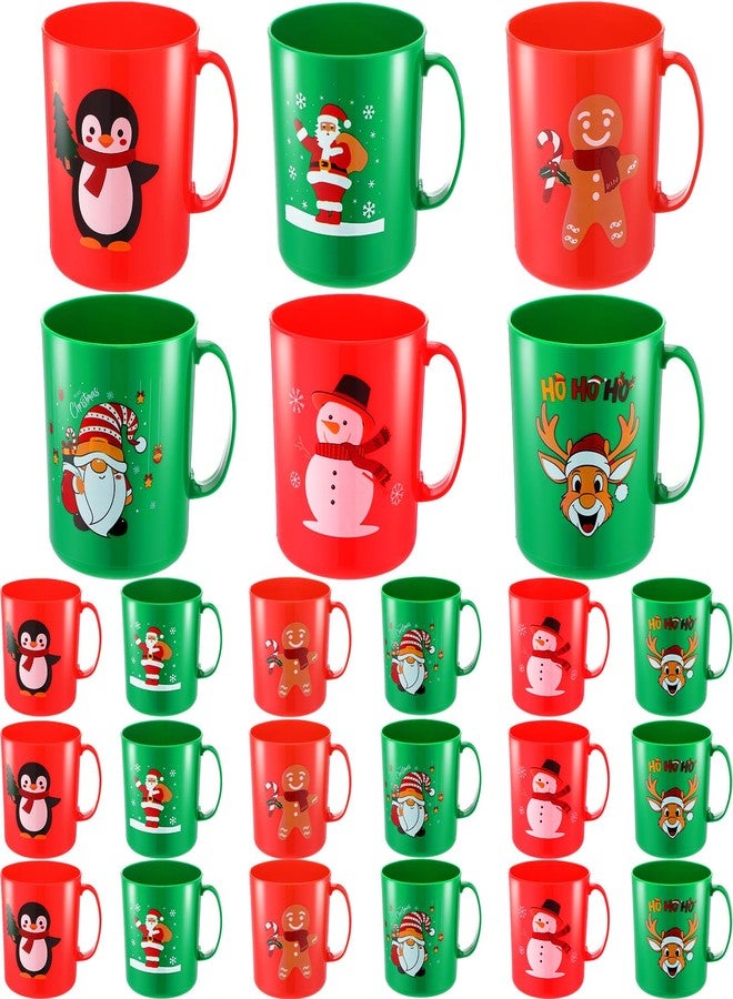 Potchen 24 Pcs Christmas Plastic Mugs Bulk Santa Snowman Elk Elf Gingerbread Man Penguin 11.8 oz Coffee Cups with Handle Winter Xmas Drinking Cup Holiday Drinkware Candy Holder Snack Container - Image 1