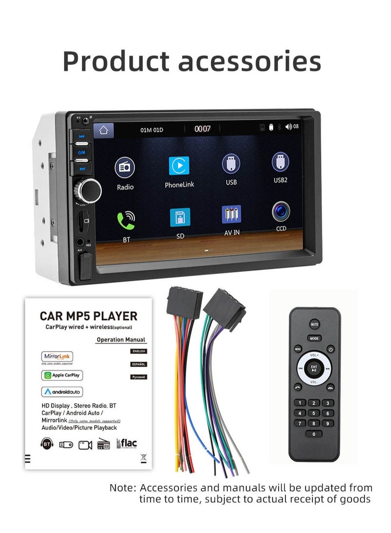 AROAQ ستيريو سيارة مزدوج الدين، مشغل MP5 للسيارة مقاس 7 بوصات، مستقبل صوت راديو FM بشاشة لمس عالية الدقة مقاس 2 دين، شاشة كار بلاي مع تسجيل حلقي، واي فاي، اتصال بالهاتف المحمول، مراقبة وقوف السيارات، (F7010C) - Image 4