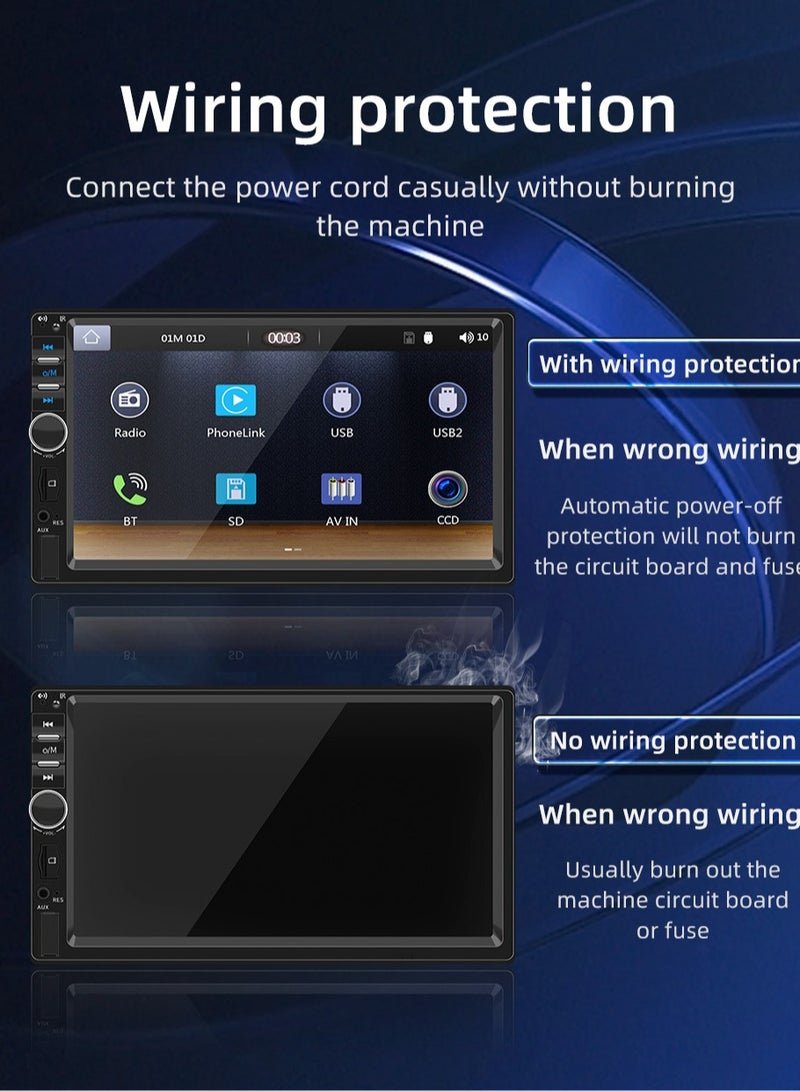 AROAQ ستيريو سيارة مزدوج الدين، مشغل MP5 للسيارة مقاس 7 بوصات، مستقبل صوت راديو FM بشاشة لمس عالية الدقة مقاس 2 دين، شاشة كار بلاي مع تسجيل حلقي، واي فاي، اتصال بالهاتف المحمول، مراقبة وقوف السيارات، (F7010C) - Image 2