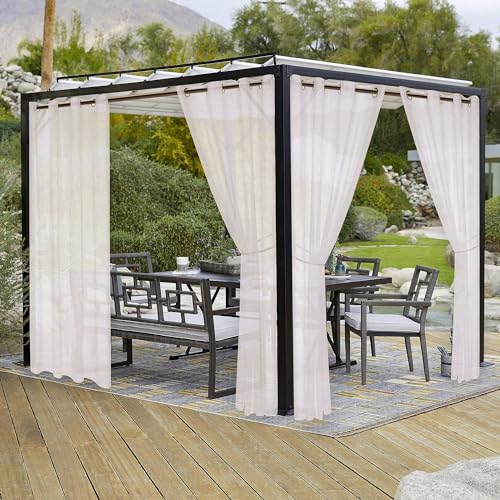 LORDTEX Burlap Linen Look Outdoor Curtains for Patio 2 Panels Waterproof Sheer Curtains for Pergola Porch Cabana and Gazebo Grommet IndoorOutdoor Voile Sheer Drapes 52 x 84 inch Ivory