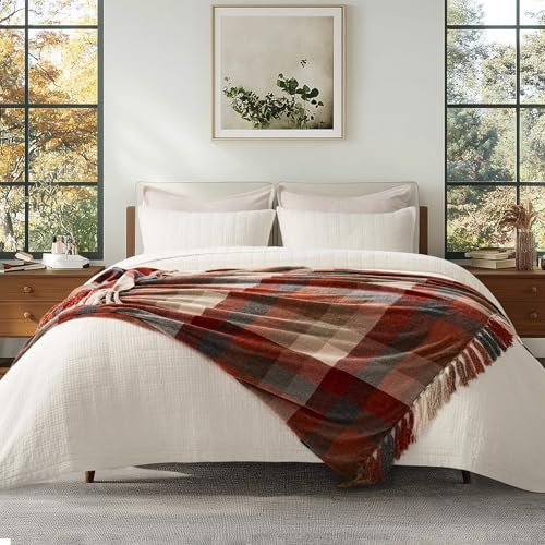 EVERGRACE Plaid Chenille Throw Blanket for Couch, Super Soft Cozy Decorative Fall Throw Blanket with Tassels for Bed Sofa Gift, Lightweight Harvest Plaid Throw Blanket for Autumn 50”x60” - Image 5
