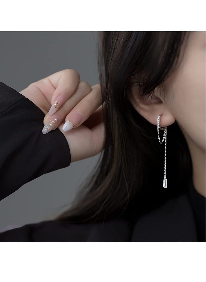 Excefore Solid 925 Sterling Silver CZ Hoop Earrings Chain, Hoop Earrings Tassel, Water Droplets Dangle Earrings Drop, for Women Teen Girls  - Image 3