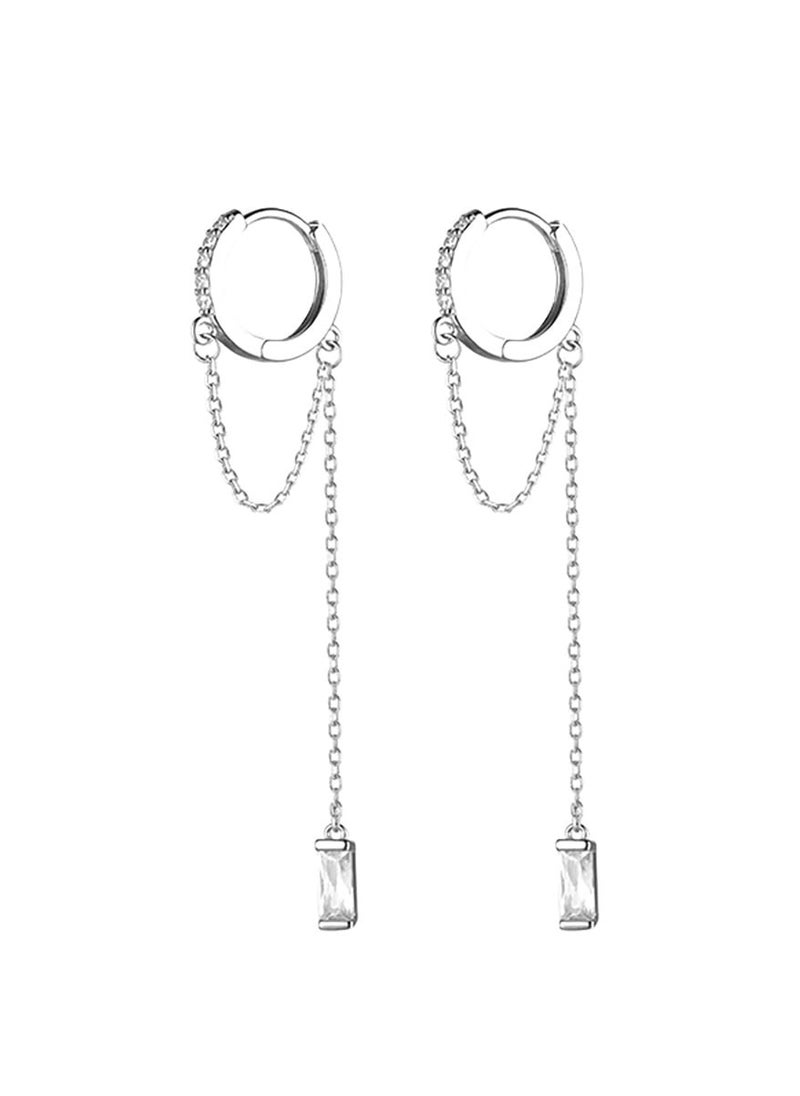 Excefore Solid 925 Sterling Silver CZ Hoop Earrings Chain, Hoop Earrings Tassel, Water Droplets Dangle Earrings Drop, for Women Teen Girls  - Image 1