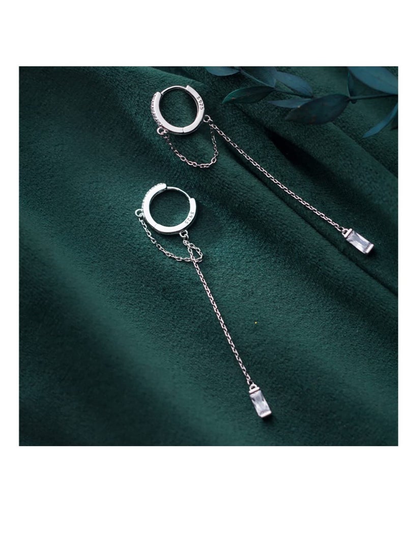 Excefore Solid 925 Sterling Silver CZ Hoop Earrings Chain, Hoop Earrings Tassel, Water Droplets Dangle Earrings Drop, for Women Teen Girls  - Image 5