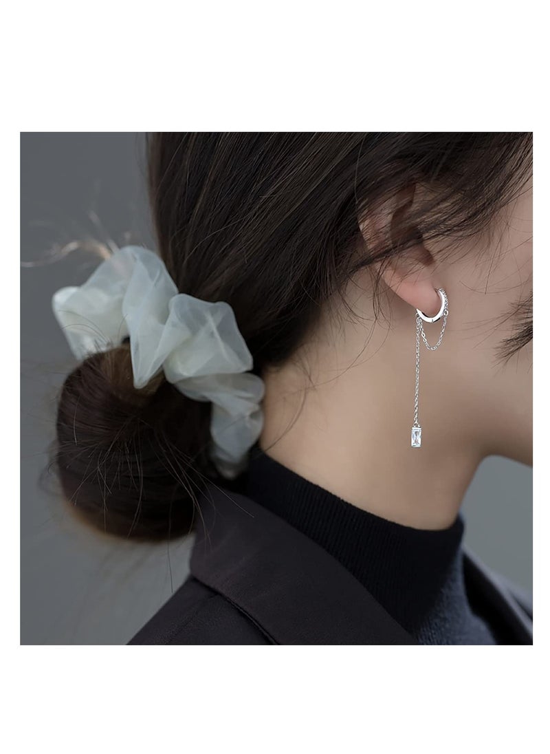 Excefore Solid 925 Sterling Silver CZ Hoop Earrings Chain, Hoop Earrings Tassel, Water Droplets Dangle Earrings Drop, for Women Teen Girls  - Image 2