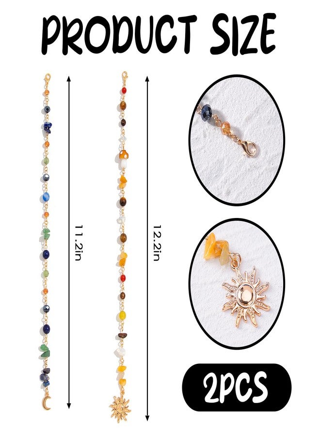 FRESHME Hair Charms for Braids - 2PCS Long Colorful Natural Stone Loc Jewelry for Black Women with Sun Moon Pendants Dreadlock Hair Cuffs Rings for Renaissance Renfaire Festival Hairstyle Decoration - Image 4