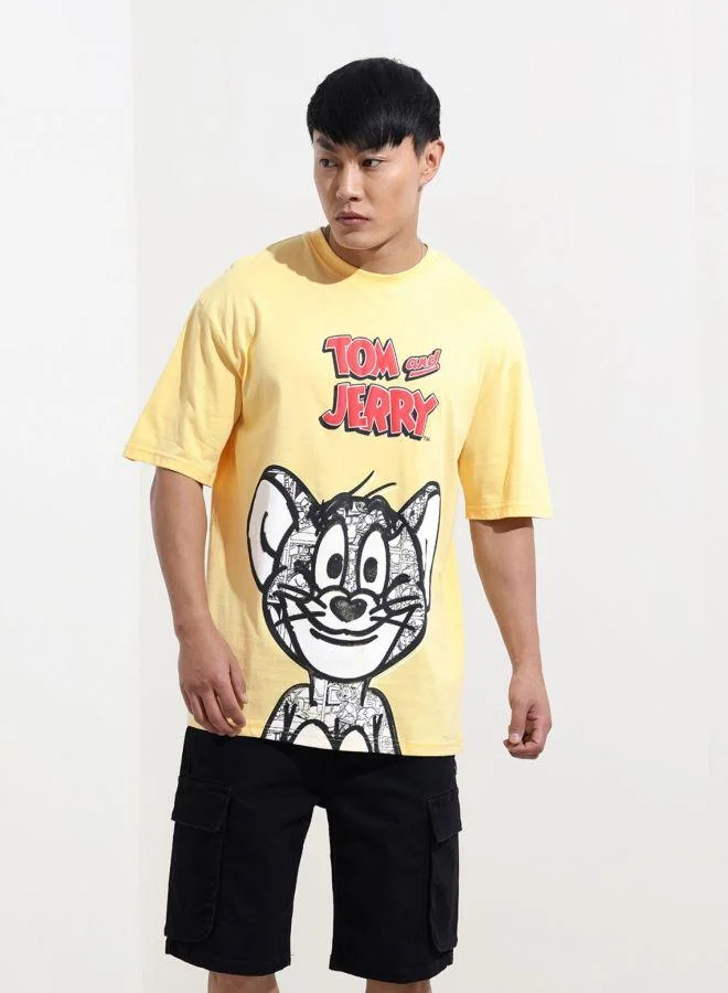 ذا انديان كراج كو Men Boxy Fit Tom&Jerry Printed Crew Neck Half Sleeves T-Shirt
