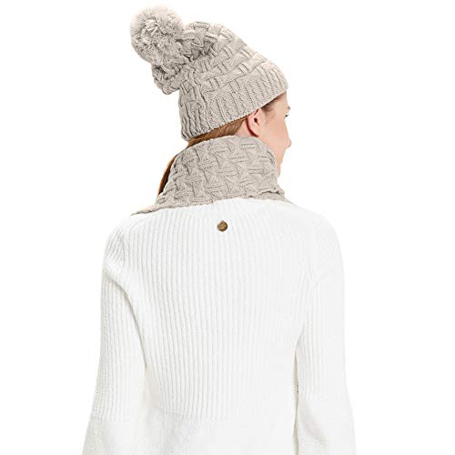 HANERDUN Women Girls Fashion Winter Warm Knitted Hat Beanie Hat Scarf Set Beige - Image 2