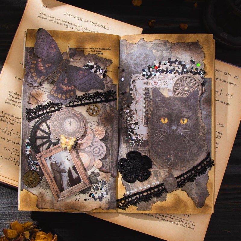 YOKSAS 180 Sheets Dark Fantasy Gothic Vintage Cat Rose Decoupage Paper for Scrapbooking, Collage Art Projects, Antique Graveyard & Haunted Castles, Vintage Halloween Junk Journal Craft Paper - Image 5