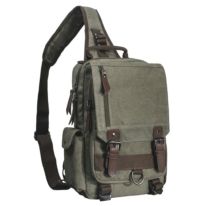 mygreen Men's Canvas Sling Bag Backpack Crossbody Travel Chest Bags Daypacks Khaki Green