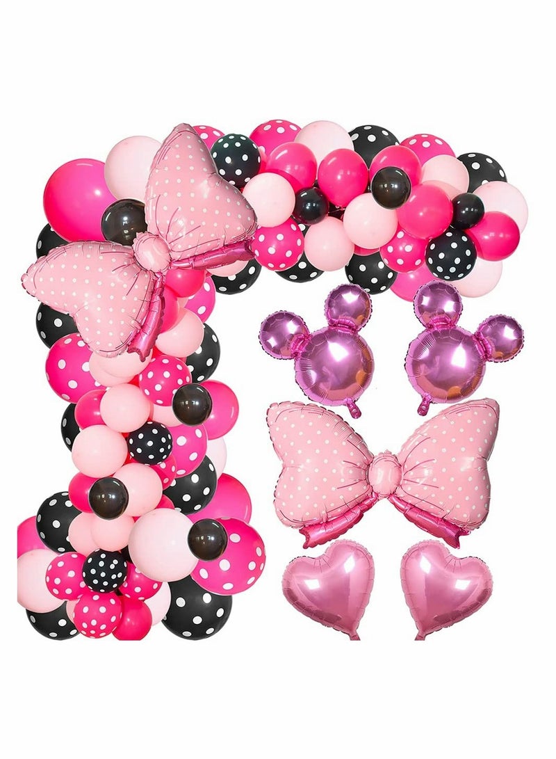 KASTWAVE Pink Mouse Color Balloon Garland Kit, 116 Pcs Pink Black Polka Dot Balloon Arch with Bow Foil Balloons for Girls Kids Pink Mouse Theme Birthday Baby Shower Decorations - Image 1