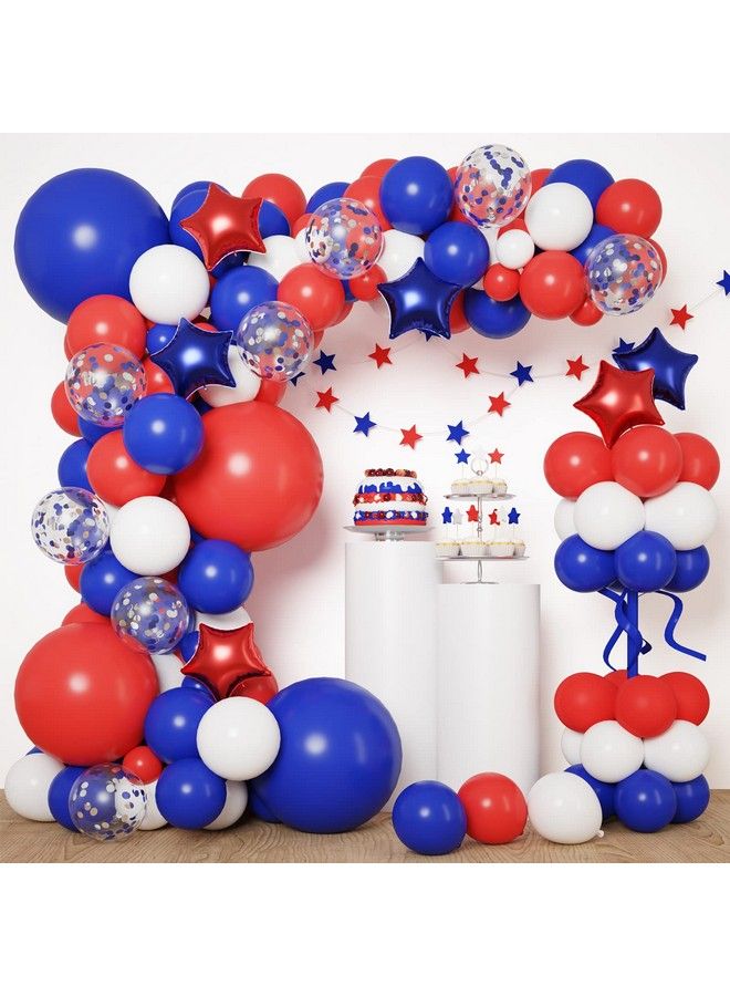 RUBFAC 160Pcs Red White And Blue Balloons Garland Arch Kit Patriotic Balloon For Baseball Party Decoration Graduation Birthday Wedding Nautical Baseball Theme With Star Foil Balloons - Image 2