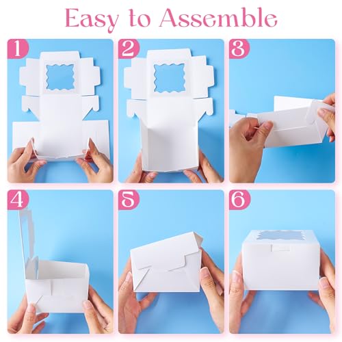 Homrelaxy 30pcs White Cookie Boxes with Window, 4x4x2.5 Inches Small Bakery Boxes with Stickers, for Mini Cake, Macaroon, Cupcakes, Treat Dessert, Candy, Donuts, Cookies, Strawberries, Chocolate - Image 3