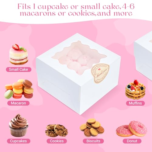 Homrelaxy 30pcs White Cookie Boxes with Window, 4x4x2.5 Inches Small Bakery Boxes with Stickers, for Mini Cake, Macaroon, Cupcakes, Treat Dessert, Candy, Donuts, Cookies, Strawberries, Chocolate - Image 4
