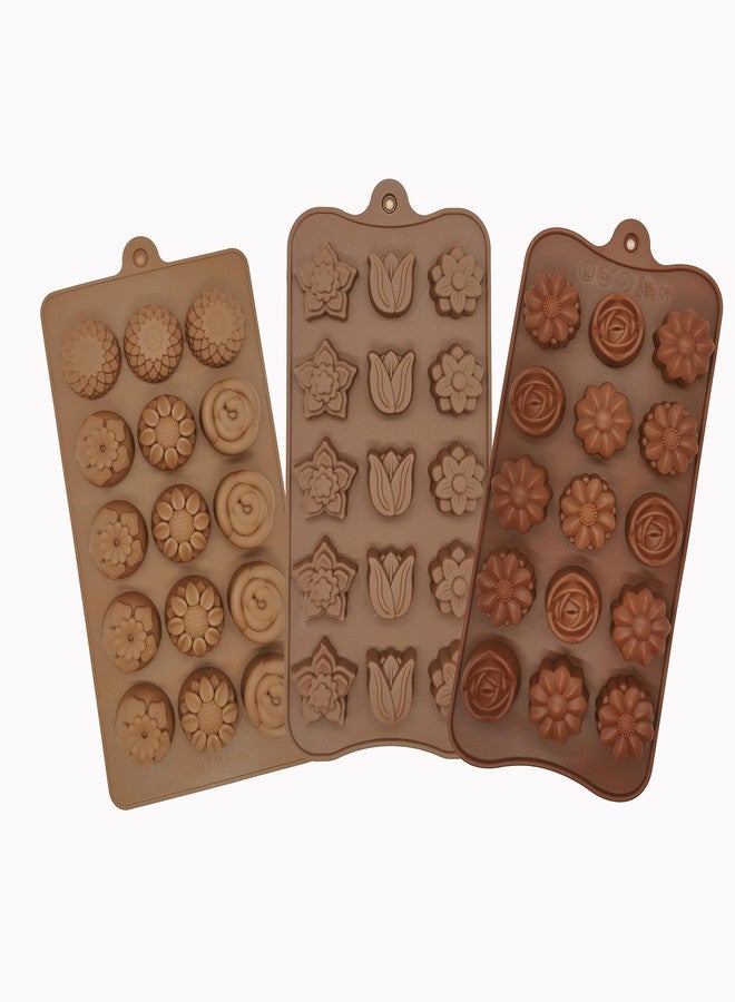 Minchsrin Mini Non Stick Candy Chocolate Soap Molds Silicone Baking Molds 3pc Value Set-Sunflower Rose Tulip Flower Chrysanthemum - Image 1