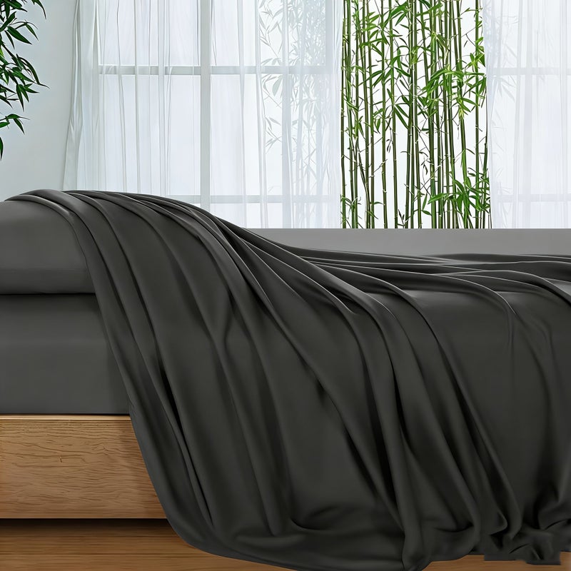 100 Percent Bamboo Fiber Bed Sheets Cooling Breathable Smooth Medium Gray 62.99 Inch By 108.27 Inch - Image 1