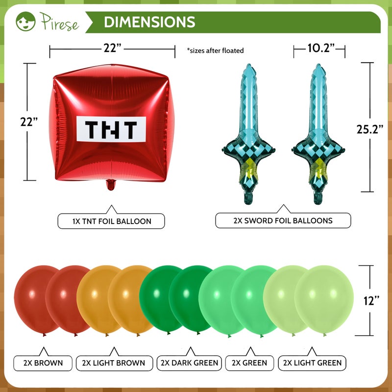 Pirese Pixel Birthday Decorations - Gaming Themed Happy Birthday Banner With Tnt And Sword Foil Balloons For Pixel Party Decorations - Ultimate Party Supplies Kit With Balloons And Birthday Sign - Image 4