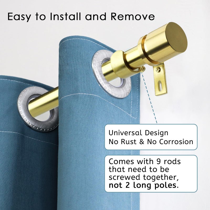 Byondeth Curtain Rods for Windows 16 to 144 Inches Adjustable Length 1 Inch Diameter Window Curtain Rod with Aluminium Finials, Gold - Image 2