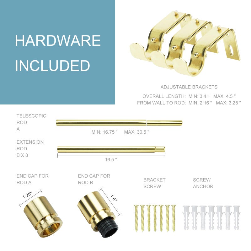Byondeth Curtain Rods for Windows 16 to 144 Inches Adjustable Length 1 Inch Diameter Window Curtain Rod with Aluminium Finials, Gold - Image 4
