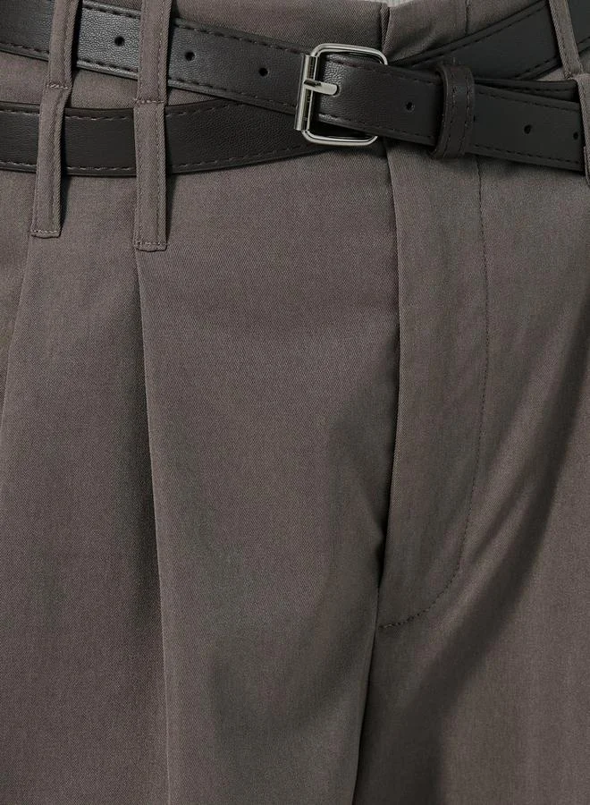 Styli Wide Waistband Pants with Cross Over Belt Detail