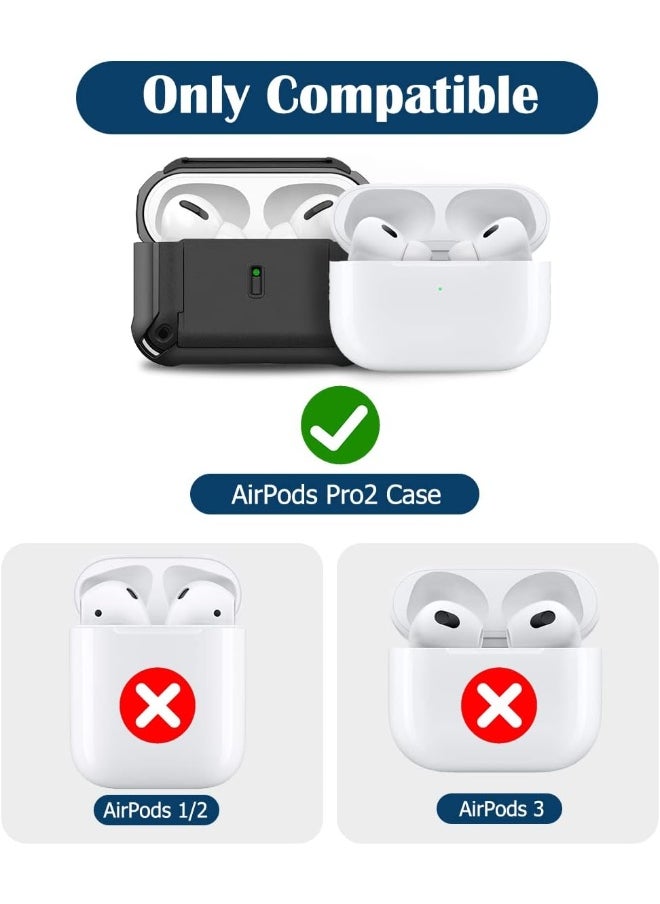 NALANDA - NALANDA Airpods Pro 2 Case Cover with Keychain Clip, Sliding Secure Buckle Rugged Shell Protective Skin Compatible with Airpods Pro 2 Gen Case-Black - Image 1