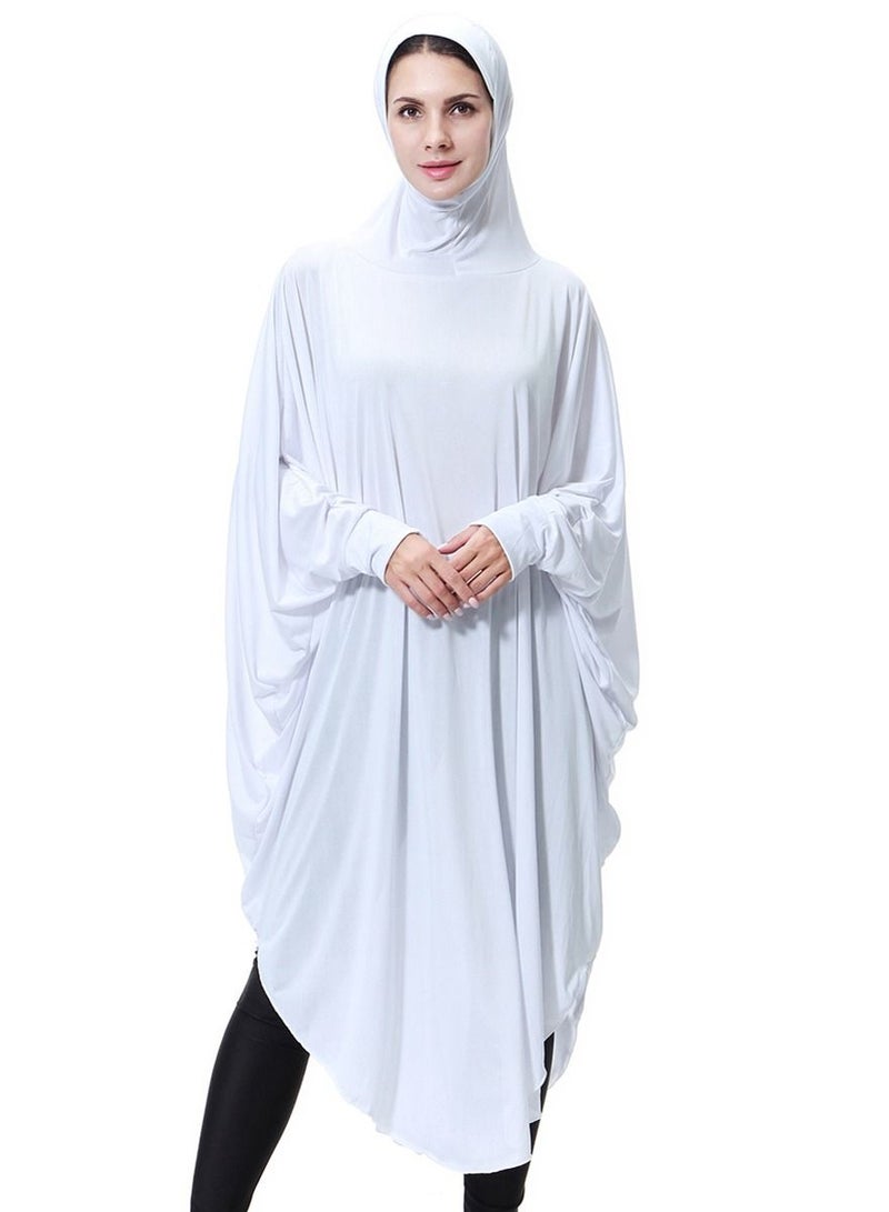 إسكدنيا Women's Solid Color Abaya Long Sleeves Cape Thobe With Hijab White - Image 1