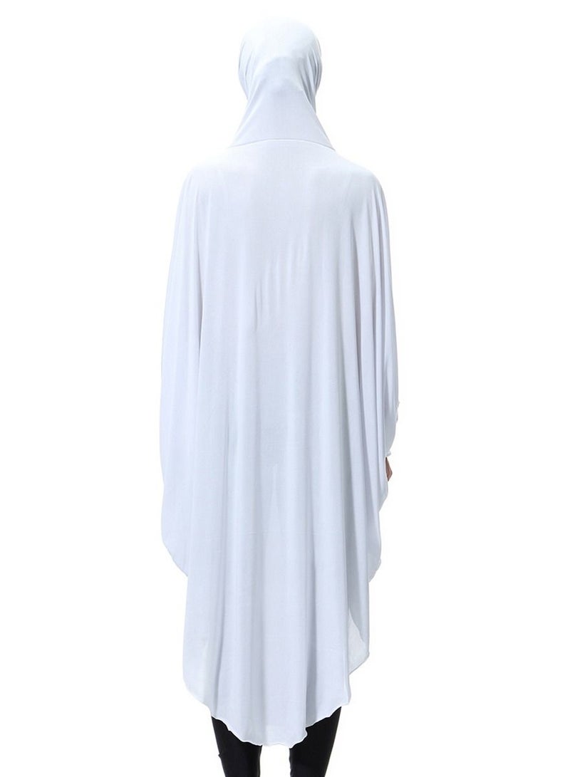 إسكدنيا Women's Solid Color Abaya Long Sleeves Cape Thobe With Hijab White - Image 2