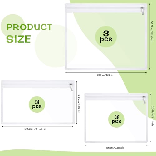 CHENGU 9 Pack Clear Zipper Pouches Multipurpose PVC Waterproof Pouch Document Bag for Teacher School Office Supplies Clear Travel Bags for Cosmetic Wallet Pencil Organize(White Side) - Image 2