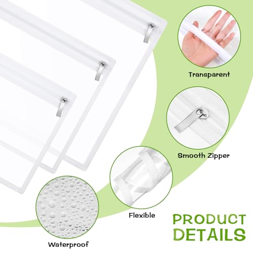 CHENGU 9 Pack Clear Zipper Pouches Multipurpose PVC Waterproof Pouch Document Bag for Teacher School Office Supplies Clear Travel Bags for Cosmetic Wallet Pencil Organize(White Side) - Image 3