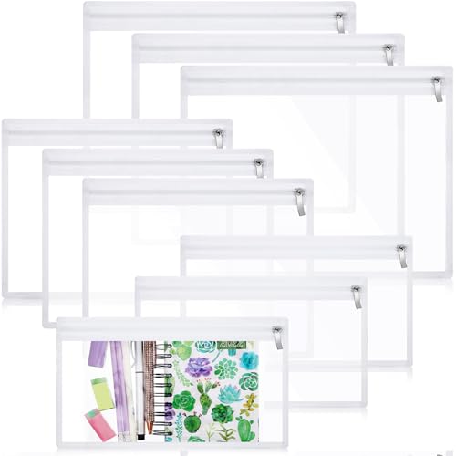 CHENGU 9 Pack Clear Zipper Pouches Multipurpose PVC Waterproof Pouch Document Bag for Teacher School Office Supplies Clear Travel Bags for Cosmetic Wallet Pencil Organize(White Side) - Image 1