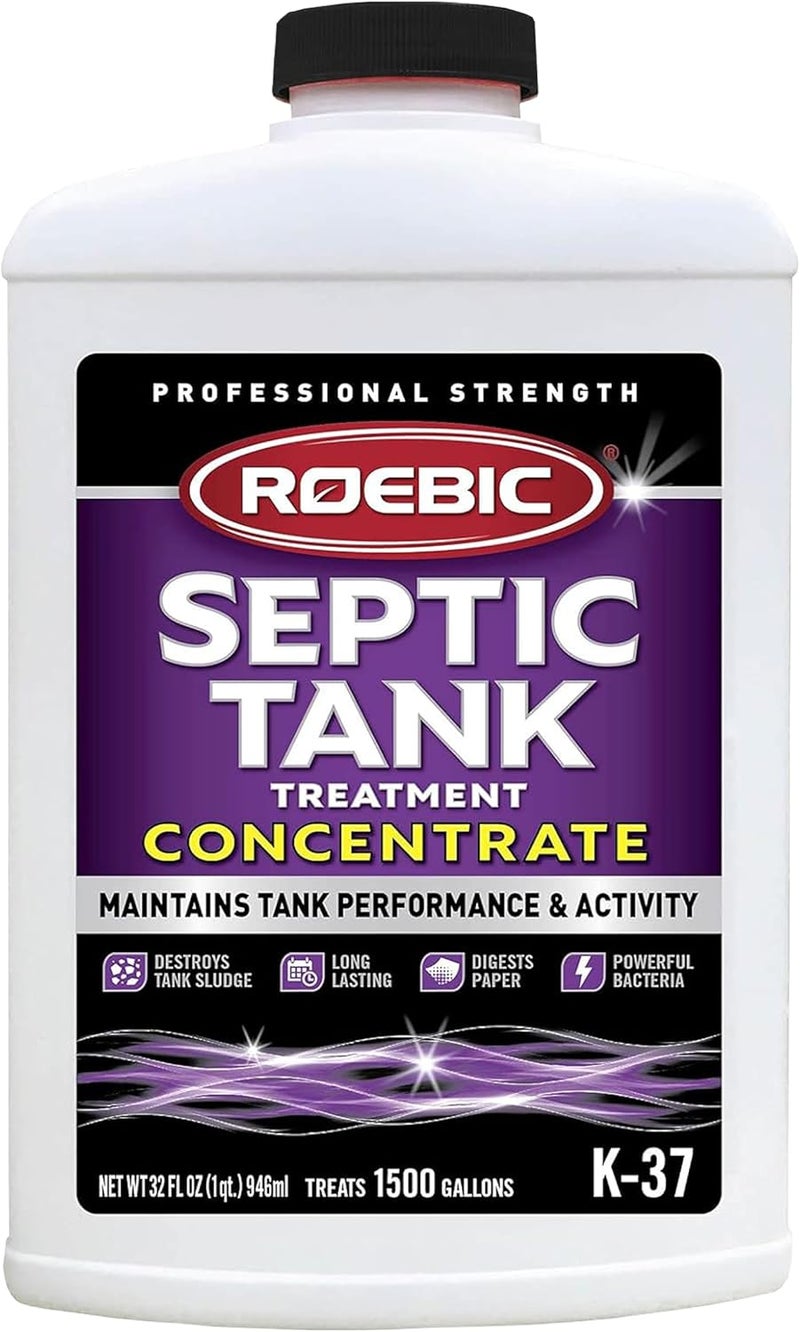 Roebic K-37-Q-C1500-4 Septic Tank Treatment: 32 oz, 16 oz Concentrate, Safe for All Plumbing Systems, Colorless Formula - Image 1