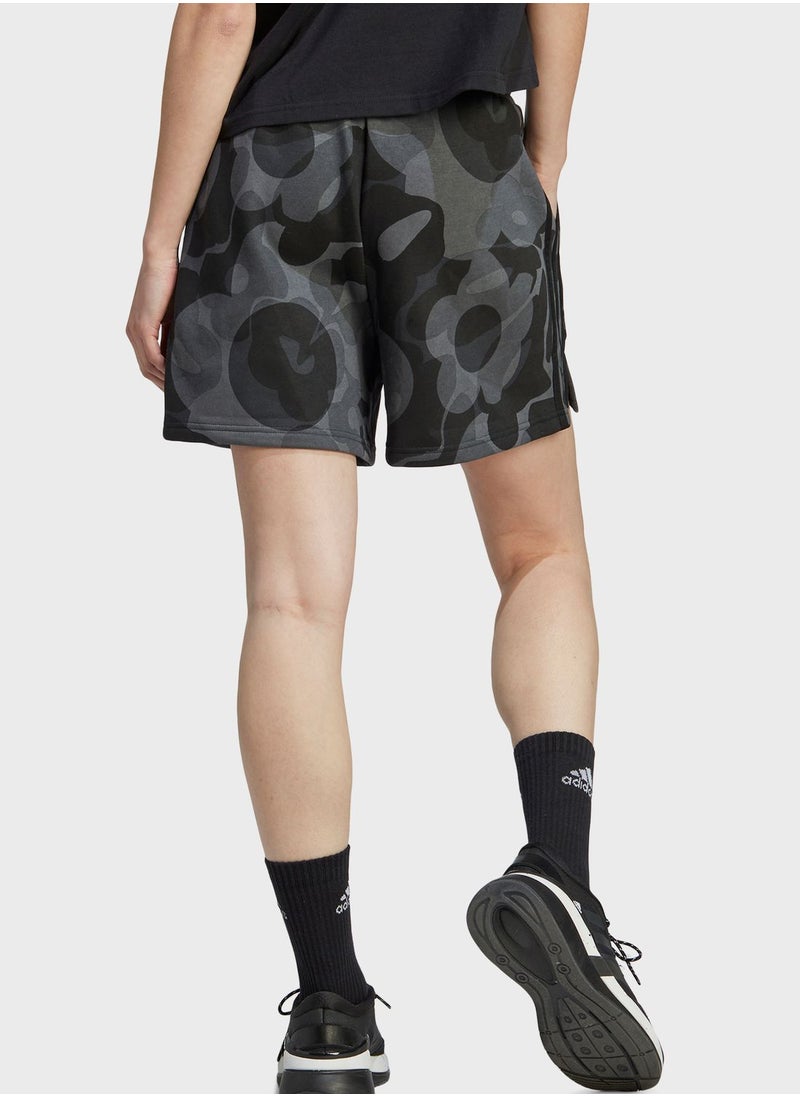 Adidas Floral Graphic 3-Stripes Fleece Shorts  - Image 2