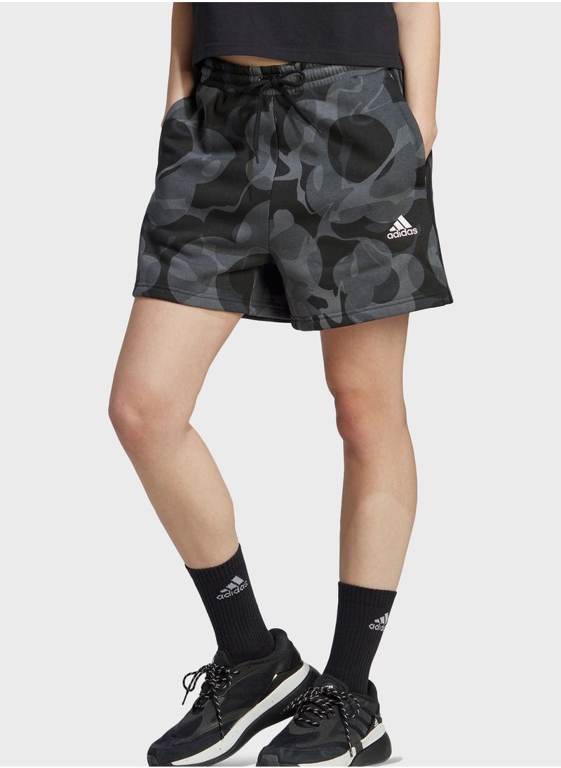 Adidas Floral Graphic 3-Stripes Fleece Shorts  - Image 1