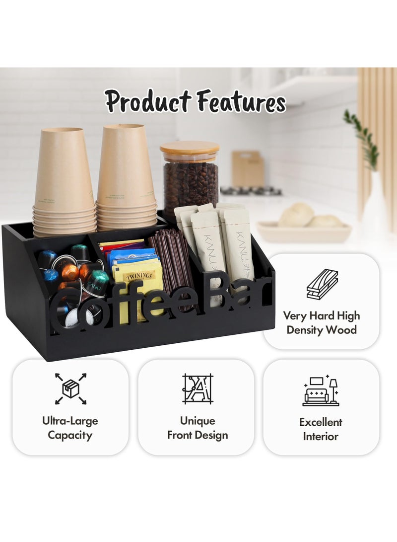 XiuWoo Wooden Coffee Bar Organizer for Countertop Multi-Purpose Coffee and Tea Station with Accessories Holder, Rectangular Non-Waterproof Design for Home and Office, Storage Boxes for Organizing - Image 4