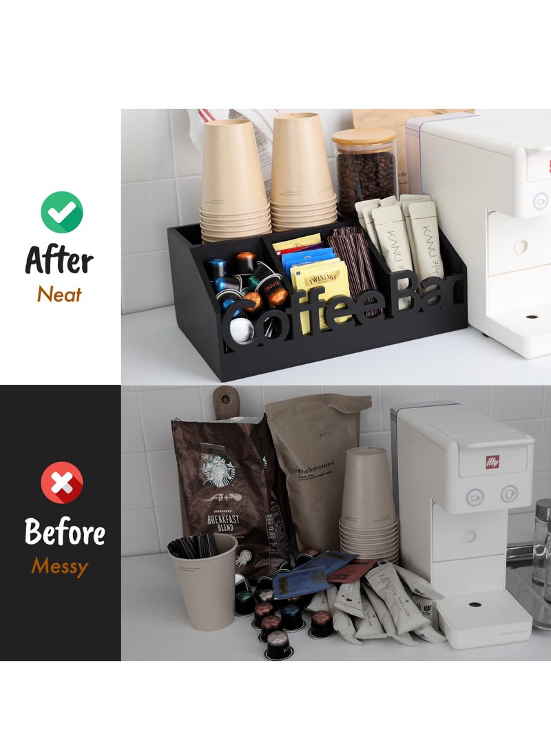 XiuWoo Wooden Coffee Bar Organizer for Countertop Multi-Purpose Coffee and Tea Station with Accessories Holder, Rectangular Non-Waterproof Design for Home and Office, Storage Boxes for Organizing - Image 5