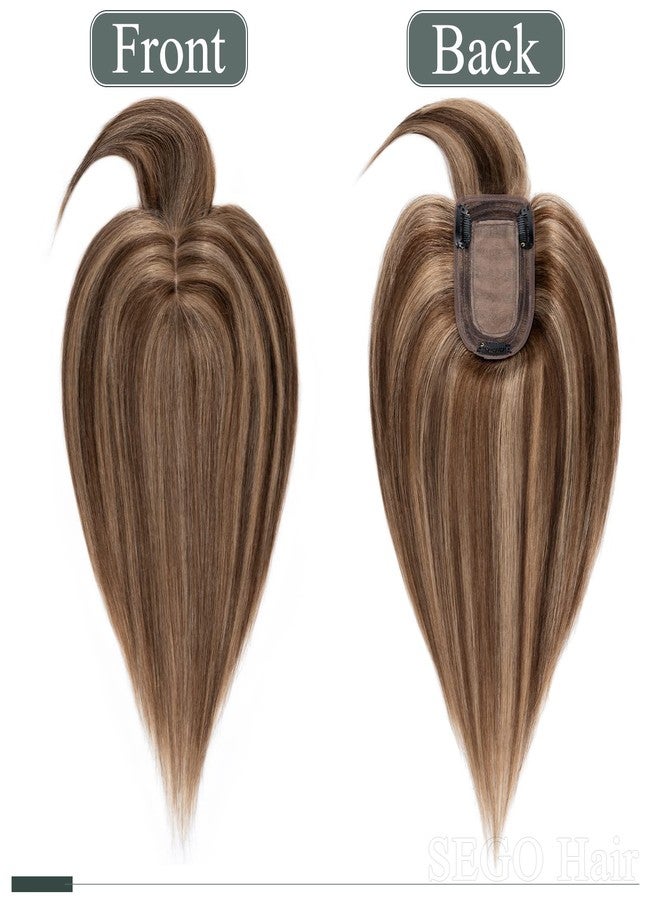 SEGO Hair Toppers for Women Real Human Hair with Thinning Hair, Toppers Hair Pieces Clip in Toppers Straight Hair Pieces with Front Bangs -14 Inch #4/27 Medium Brown Mix Dark Blonde - Image 3