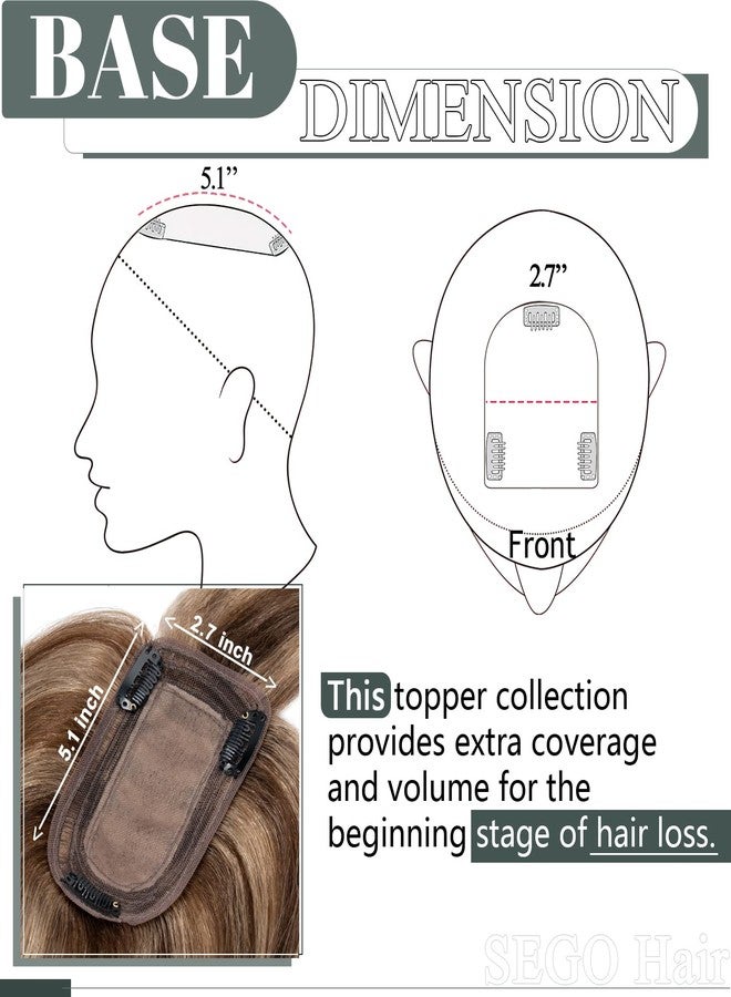 SEGO Hair Toppers for Women Real Human Hair with Thinning Hair, Toppers Hair Pieces Clip in Toppers Straight Hair Pieces with Front Bangs -14 Inch #4/27 Medium Brown Mix Dark Blonde - Image 4