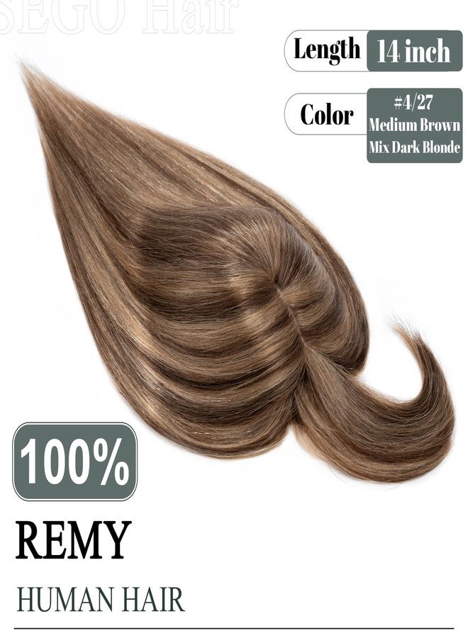 SEGO Hair Toppers for Women Real Human Hair with Thinning Hair, Toppers Hair Pieces Clip in Toppers Straight Hair Pieces with Front Bangs -14 Inch #4/27 Medium Brown Mix Dark Blonde - Image 2