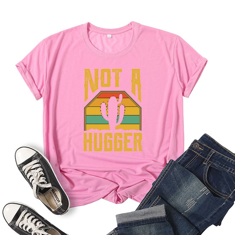 Wholesale foreign trade cross-border not hugger Not A Hugger printed short sleeve T-shirt European and American womens jacket Pink