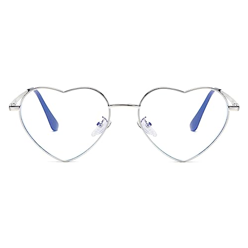 Gleyemor Heart Shaped Blue Light Glasses for Women Cute Computer Glasses (Silver) - Image 2