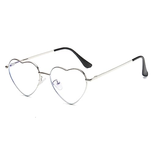 Gleyemor Heart Shaped Blue Light Glasses for Women Cute Computer Glasses (Silver) - Image 1