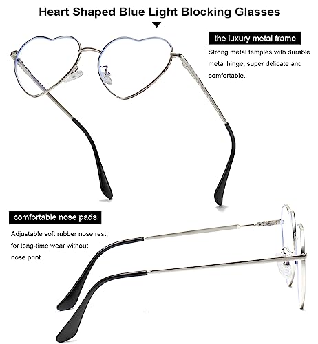 Gleyemor Heart Shaped Blue Light Glasses for Women Cute Computer Glasses (Silver) - Image 4