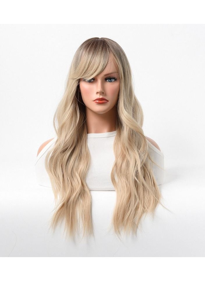 Estelle Wig Female Long Curly Hair Big Wave Medium Long Full Headgear Light Blonde  - Image 1